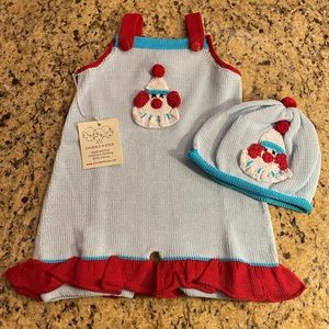 NWT “ZACKALI 4 KIDS” CLOWN Hand-Knitted Onesie w/Matching Hat: Size 12M